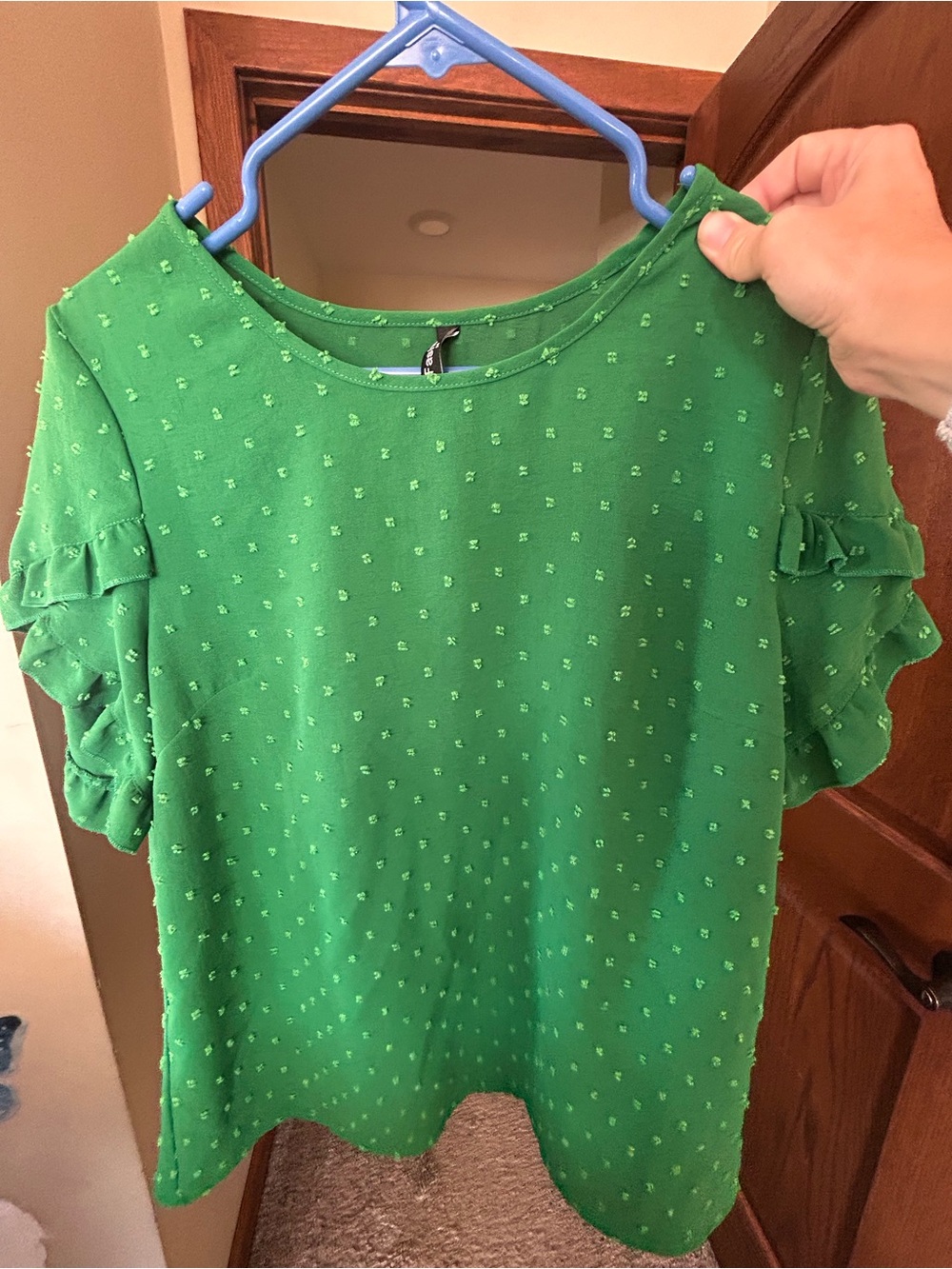 Green Ruffled Short Sleeve Top - Picture 3 of 4